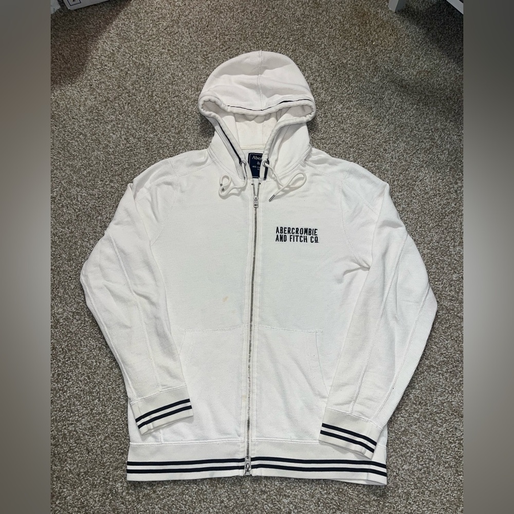 Abercrombie & Fitch - white & black striped zip-up hoodie
